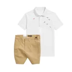 Set Bộ Nam - Áo Thun Nam Polo Cổ Bẻ Thêu Cá Mập Trước Ngực Và Quần Short Kaki Co Giãn Phối Nút Cao Cấp (Có Size 36)