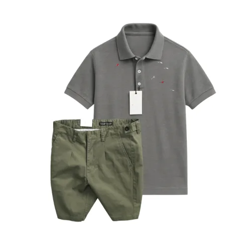 Set Bộ Nam - Áo Thun Nam Polo Cổ Bẻ Thêu Cá Mập Trước Ngực Và Quần Short Kaki Co Giãn Phối Nút Cao Cấp (Có Size 36)