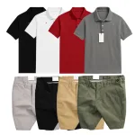 Set Bộ Nam - Áo Thun Nam Polo Cổ Bẻ Thêu Cá Mập Trước Ngực Và Quần Short Kaki Co Giãn Phối Nút Cao Cấp (Có Size 36)
