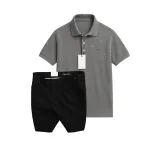 Set Bộ Nam - Áo Thun Nam Polo Cổ Bẻ Thêu Cá Mập Trước Ngực Và Quần Short Kaki Co Giãn Phối Nút Cao Cấp (Có Size 36)