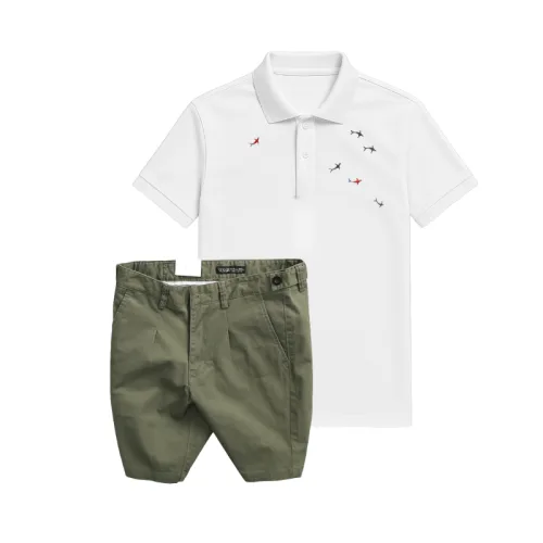 Set Bộ Nam - Áo Thun Nam Polo Cổ Bẻ Thêu Cá Mập Trước Ngực Và Quần Short Kaki Co Giãn Phối Nút Cao Cấp (Có Size 36)