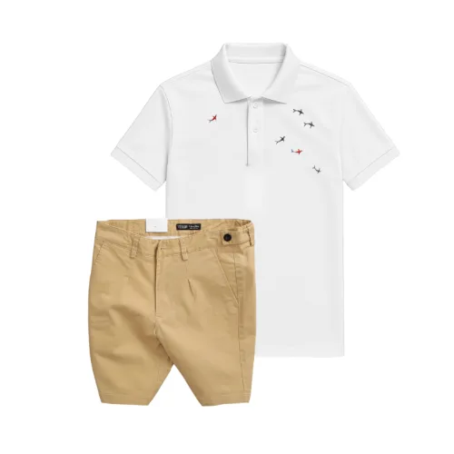 Set Bộ Nam - Áo Thun Nam Polo Cổ Bẻ Thêu Cá Mập Trước Ngực Và Quần Short Kaki Co Giãn Phối Nút Cao Cấp (Có Size 36)