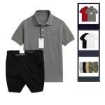 Set Bộ Nam - Áo Thun Nam Polo Cổ Bẻ Thêu Cá Mập Trước Ngực Và Quần Short Kaki Co Giãn Phối Nút Cao Cấp (Có Size 36)