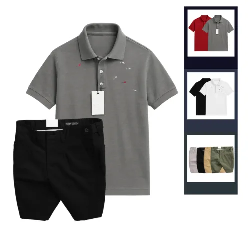 Set Bộ Nam - Áo Thun Nam Polo Cổ Bẻ Thêu Cá Mập Trước Ngực Và Quần Short Kaki Co Giãn Phối Nút Cao Cấp (Có Size 36)