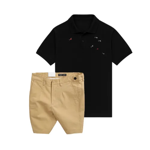 Set Bộ Nam - Áo Thun Nam Polo Cổ Bẻ Thêu Cá Mập Trước Ngực Và Quần Short Kaki Co Giãn Phối Nút Cao Cấp (Có Size 36)