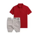 Set Bộ Nam - Áo Thun Nam Polo Cổ Bẻ Thêu Cá Mập Trước Ngực Và Quần Short Kaki Co Giãn Phối Nút Cao Cấp (Có Size 36)