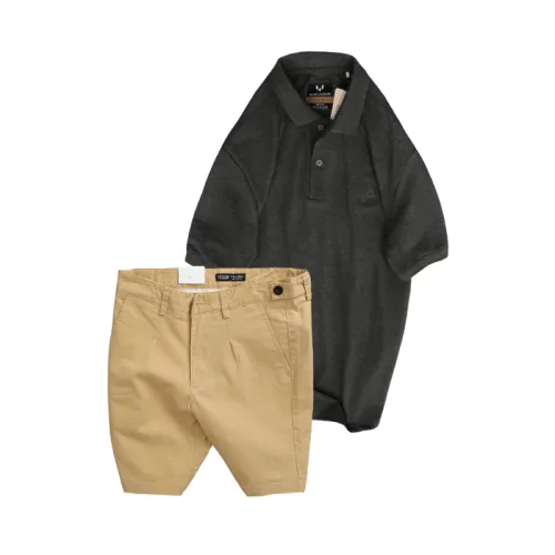 Set Bộ Nam - Áo Thun Nam Polo Cổ Bẻ Thêu Chữ Trước Ngực Cao Cấp Và Quần Short Kaki Co Giãn Phối Nút Cao Cấp (Có Size 36)