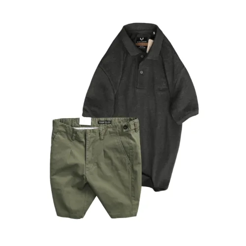Set Bộ Nam - Áo Thun Nam Polo Cổ Bẻ Thêu Chữ Trước Ngực Cao Cấp Và Quần Short Kaki Co Giãn Phối Nút Cao Cấp (Có Size 36)