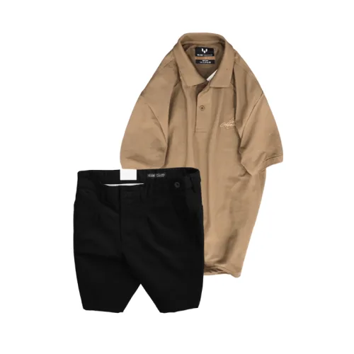 Set Bộ Nam - Áo Thun Nam Polo Cổ Bẻ Thêu Chữ Trước Ngực Cao Cấp Và Quần Short Kaki Co Giãn Phối Nút Cao Cấp (Có Size 36)