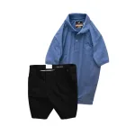 Set Bộ Nam - Áo Thun Nam Polo Cổ Bẻ Thêu Chữ Trước Ngực Cao Cấp Và Quần Short Kaki Co Giãn Phối Nút Cao Cấp (Có Size 36)