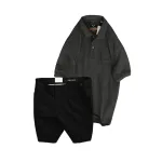 Set Bộ Nam - Áo Thun Nam Polo Cổ Bẻ Thêu Chữ Trước Ngực Cao Cấp Và Quần Short Kaki Co Giãn Phối Nút Cao Cấp (Có Size 36)