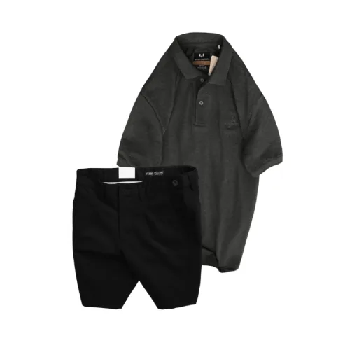 Set Bộ Nam - Áo Thun Nam Polo Cổ Bẻ Thêu Chữ Trước Ngực Cao Cấp Và Quần Short Kaki Co Giãn Phối Nút Cao Cấp (Có Size 36)