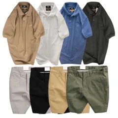 Set Bộ Nam - Áo Thun Nam Polo Cổ Bẻ Thêu Chữ Trước Ngực Cao Cấp Và Quần Short Kaki Co Giãn Phối Nút Cao Cấp (Có Size 36)