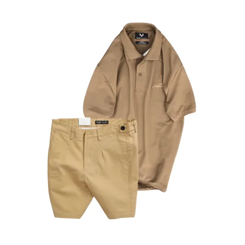 Set Bộ Nam - Áo Thun Nam Polo Cổ Bẻ Thêu Chữ Trước Ngực Cao Cấp Và Quần Short Kaki Co Giãn Phối Nút Cao Cấp (Có Size 36)