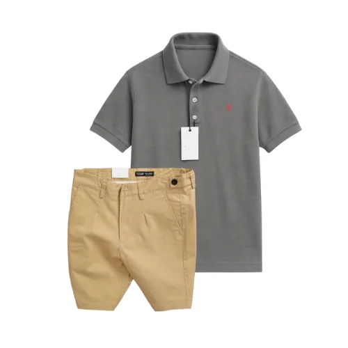 Set Bộ Nam - Áo Thun Nam Polo Cổ Bẻ Thêu Logo Chữ R Trước Ngực Và Quần Short Kaki Co Giãn Phối Nút Cao Cấp (Có Size 36)