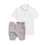 Set Bộ Nam - Áo Thun Nam Polo Cổ Bẻ Thêu Logo Chữ R Trước Ngực Và Quần Short Kaki Co Giãn Phối Nút Cao Cấp (Có Size 36)