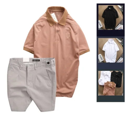 Set Bộ Nam - Áo Thun Nam Polo Cổ Bẻ Thêu Logo Trước Ngực Và Quần Short Kaki Co Giãn Phối Nút Cao Cấp (Có Size 36)