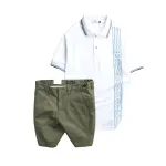 Set Bộ Nam - Áo Thun Nam Polo Cổ Bẻ Vải Cá Sấu Poly Phối Họa Tiết Sọc Và Quần Short Kaki Co Giãn Phối Nút Cao Cấp (Có Size 36)
