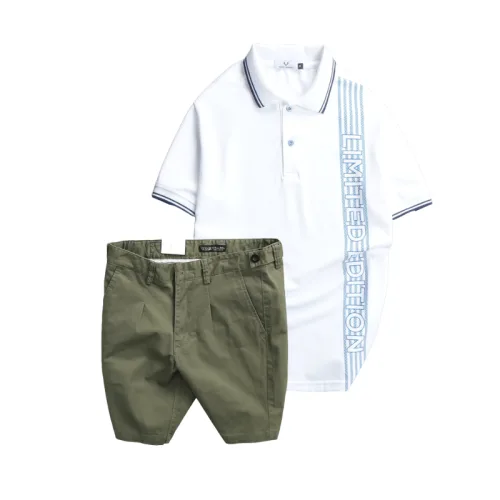 Set Bộ Nam - Áo Thun Nam Polo Cổ Bẻ Vải Cá Sấu Poly Phối Họa Tiết Sọc Và Quần Short Kaki Co Giãn Phối Nút Cao Cấp (Có Size 36)