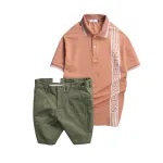 Set Bộ Nam - Áo Thun Nam Polo Cổ Bẻ Vải Cá Sấu Poly Phối Họa Tiết Sọc Và Quần Short Kaki Co Giãn Phối Nút Cao Cấp (Có Size 36)