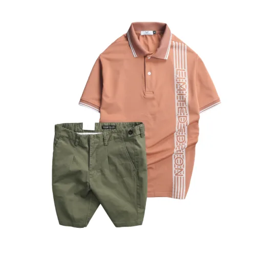Set Bộ Nam - Áo Thun Nam Polo Cổ Bẻ Vải Cá Sấu Poly Phối Họa Tiết Sọc Và Quần Short Kaki Co Giãn Phối Nút Cao Cấp (Có Size 36)