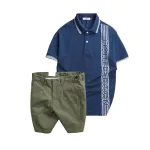 Set Bộ Nam - Áo Thun Nam Polo Cổ Bẻ Vải Cá Sấu Poly Phối Họa Tiết Sọc Và Quần Short Kaki Co Giãn Phối Nút Cao Cấp (Có Size 36)