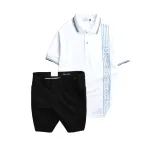 Set Bộ Nam - Áo Thun Nam Polo Cổ Bẻ Vải Cá Sấu Poly Phối Họa Tiết Sọc Và Quần Short Kaki Co Giãn Phối Nút Cao Cấp (Có Size 36)