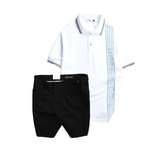 Set Bộ Nam - Áo Thun Nam Polo Cổ Bẻ Vải Cá Sấu Poly Phối Họa Tiết Sọc Và Quần Short Kaki Co Giãn Phối Nút Cao Cấp (Có Size 36)