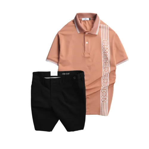Set Bộ Nam - Áo Thun Nam Polo Cổ Bẻ Vải Cá Sấu Poly Phối Họa Tiết Sọc Và Quần Short Kaki Co Giãn Phối Nút Cao Cấp (Có Size 36)