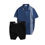 Set Bộ Nam - Áo Thun Nam Polo Cổ Bẻ Vải Cá Sấu Poly Phối Họa Tiết Sọc Và Quần Short Kaki Co Giãn Phối Nút Cao Cấp (Có Size 36)