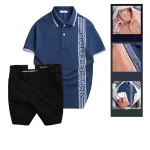 Set Bộ Nam - Áo Thun Nam Polo Cổ Bẻ Vải Cá Sấu Poly Phối Họa Tiết Sọc Và Quần Short Kaki Co Giãn Phối Nút Cao Cấp (Có Size 36)