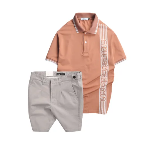 Set Bộ Nam - Áo Thun Nam Polo Cổ Bẻ Vải Cá Sấu Poly Phối Họa Tiết Sọc Và Quần Short Kaki Co Giãn Phối Nút Cao Cấp (Có Size 36)