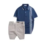 Set Bộ Nam - Áo Thun Nam Polo Cổ Bẻ Vải Cá Sấu Poly Phối Họa Tiết Sọc Và Quần Short Kaki Co Giãn Phối Nút Cao Cấp (Có Size 36)