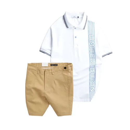 Set Bộ Nam - Áo Thun Nam Polo Cổ Bẻ Vải Cá Sấu Poly Phối Họa Tiết Sọc Và Quần Short Kaki Co Giãn Phối Nút Cao Cấp (Có Size 36)