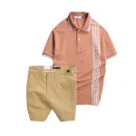 Set Bộ Nam - Áo Thun Nam Polo Cổ Bẻ Vải Cá Sấu Poly Phối Họa Tiết Sọc Và Quần Short Kaki Co Giãn Phối Nút Cao Cấp (Có Size 36)