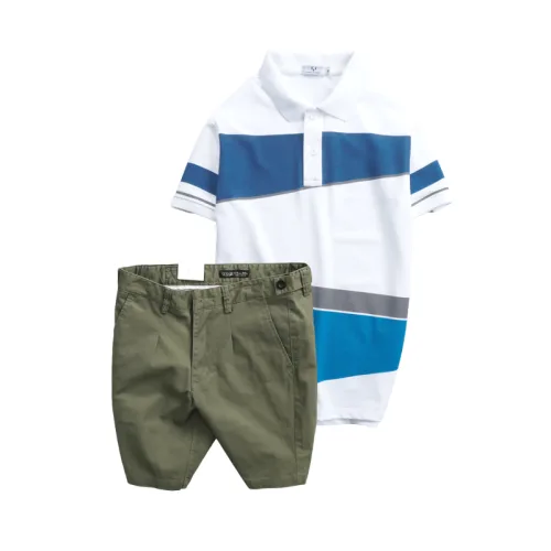 Set Bộ Nam - Áo Thun Nam Polo Cổ Bẻ Vải Thun Cá Sấu Poly Phối Kẻ Sọc Màu Và Quần Short Kaki Co Giãn Phối Nút Cao Cấp (Có Size 36)