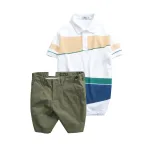 Set Bộ Nam - Áo Thun Nam Polo Cổ Bẻ Vải Thun Cá Sấu Poly Phối Kẻ Sọc Màu Và Quần Short Kaki Co Giãn Phối Nút Cao Cấp (Có Size 36)