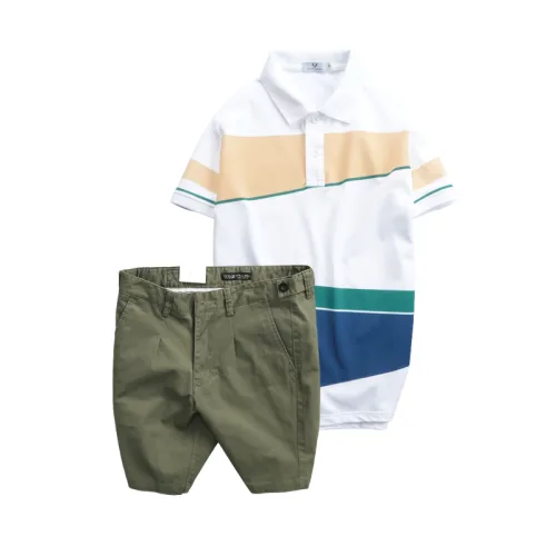 Set Bộ Nam - Áo Thun Nam Polo Cổ Bẻ Vải Thun Cá Sấu Poly Phối Kẻ Sọc Màu Và Quần Short Kaki Co Giãn Phối Nút Cao Cấp (Có Size 36)