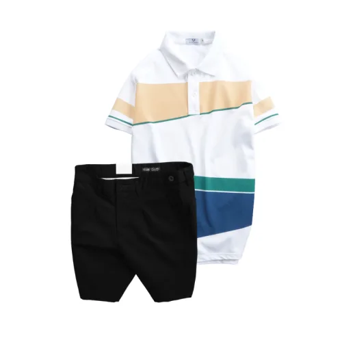 Set Bộ Nam - Áo Thun Nam Polo Cổ Bẻ Vải Thun Cá Sấu Poly Phối Kẻ Sọc Màu Và Quần Short Kaki Co Giãn Phối Nút Cao Cấp (Có Size 36)