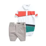 Set Bộ Nam - Áo Thun Nam Polo Cổ Bẻ Vải Thun Cá Sấu Poly Phối Kẻ Sọc Màu Và Quần Short Kaki Co Giãn Phối Nút Cao Cấp (Có Size 36)