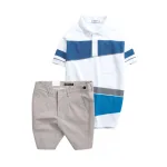Set Bộ Nam - Áo Thun Nam Polo Cổ Bẻ Vải Thun Cá Sấu Poly Phối Kẻ Sọc Màu Và Quần Short Kaki Co Giãn Phối Nút Cao Cấp (Có Size 36)