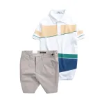 Set Bộ Nam - Áo Thun Nam Polo Cổ Bẻ Vải Thun Cá Sấu Poly Phối Kẻ Sọc Màu Và Quần Short Kaki Co Giãn Phối Nút Cao Cấp (Có Size 36)