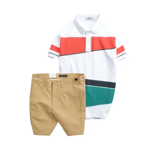 Set Bộ Nam - Áo Thun Nam Polo Cổ Bẻ Vải Thun Cá Sấu Poly Phối Kẻ Sọc Màu Và Quần Short Kaki Co Giãn Phối Nút Cao Cấp (Có Size 36)
