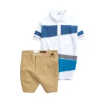 Set Bộ Nam - Áo Thun Nam Polo Cổ Bẻ Vải Thun Cá Sấu Poly Phối Kẻ Sọc Màu Và Quần Short Kaki Co Giãn Phối Nút Cao Cấp (Có Size 36)