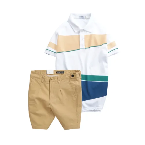 Set Bộ Nam - Áo Thun Nam Polo Cổ Bẻ Vải Thun Cá Sấu Poly Phối Kẻ Sọc Màu Và Quần Short Kaki Co Giãn Phối Nút Cao Cấp (Có Size 36)