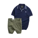 Set Bộ Nam - Áo Thun Nam Polo Cổ Bẻ Viền Bo Ngực Thêu Logo Chữ R Và Quần Short Kaki Co Giãn Phối Nút Cao Cấp (Có Size 36)