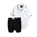 Set Bộ Nam - Áo Thun Nam Polo Cổ Bẻ Viền Bo Ngực Thêu Logo Chữ R Và Quần Short Kaki Co Giãn Phối Nút Cao Cấp (Có Size 36)