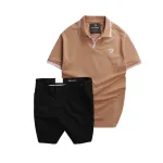 Set Bộ Nam - Áo Thun Nam Polo Cổ Bẻ Viền Bo Ngực Thêu Logo Chữ R Và Quần Short Kaki Co Giãn Phối Nút Cao Cấp (Có Size 36)