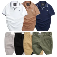 Set Bộ Nam - Áo Thun Nam Polo Cổ Bẻ Viền Bo Ngực Thêu Logo Chữ R Và Quần Short Kaki Co Giãn Phối Nút Cao Cấp (Có Size 36)