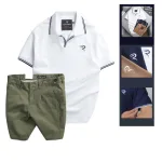 Set Bộ Nam - Áo Thun Nam Polo Cổ Bẻ Viền Bo Ngực Thêu Logo Chữ R Và Quần Short Kaki Co Giãn Phối Nút Cao Cấp (Có Size 36)